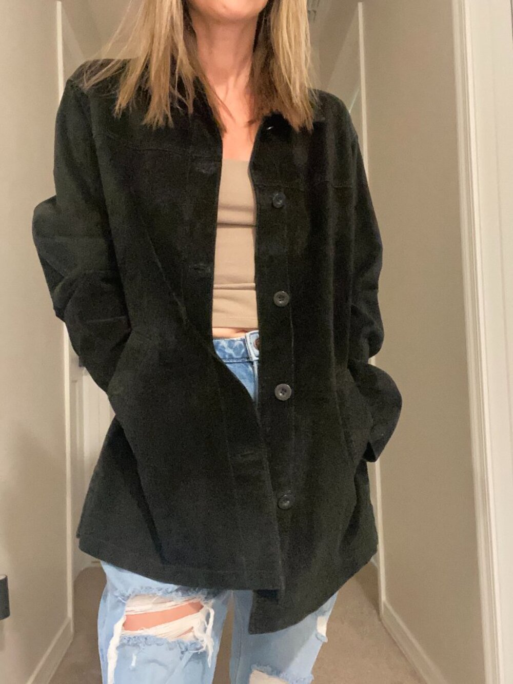 Vintage 90s Black Suede Leather Oversized Jacket Size XS | Fits S-M - Picture 2 of 9